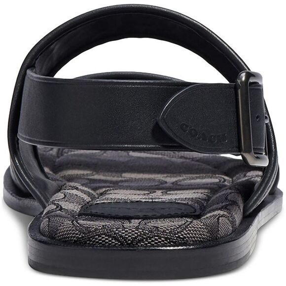 Coach Mens Black Faux Leather Slingback Adjustable Sport Sandals Shoes New - Picture 3 of 3